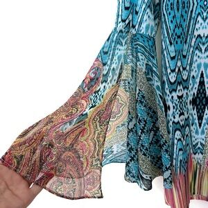 VTG Coco Bianco Semi Sheer Blouse Slit flowy Bell Sleeves 70s Era California